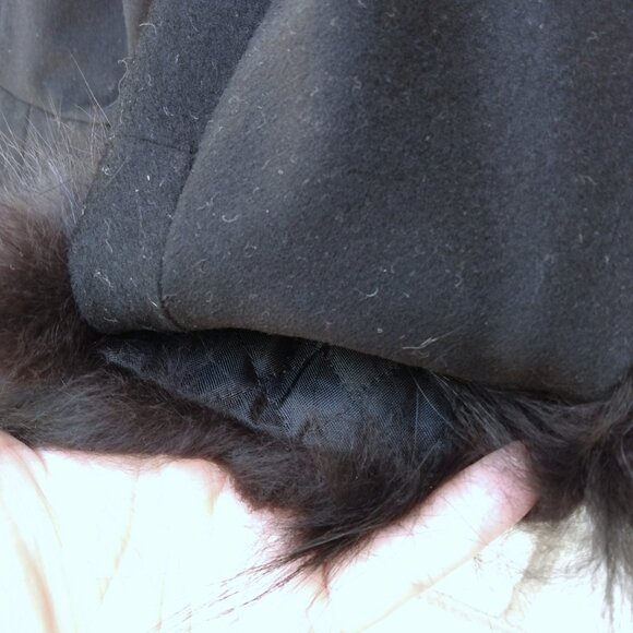 Vintage Black Dress with Fur Cuffs 38.25"B 50s 60s Retro Glamor Wide Neckline - Picture 6 of 16